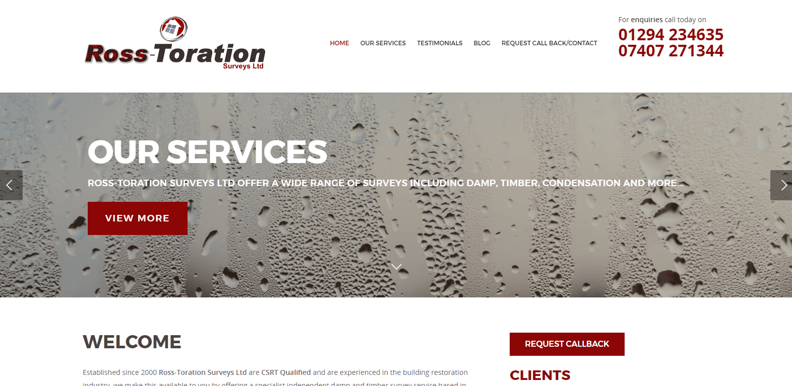 Ross-Toration Damp SurveysWordPress CMS Website By Corrie D Marketing